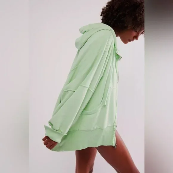 Free People Camden Zip Up Hoodie Gossamer Green NWT size- LARGE - Picture 2 of 7